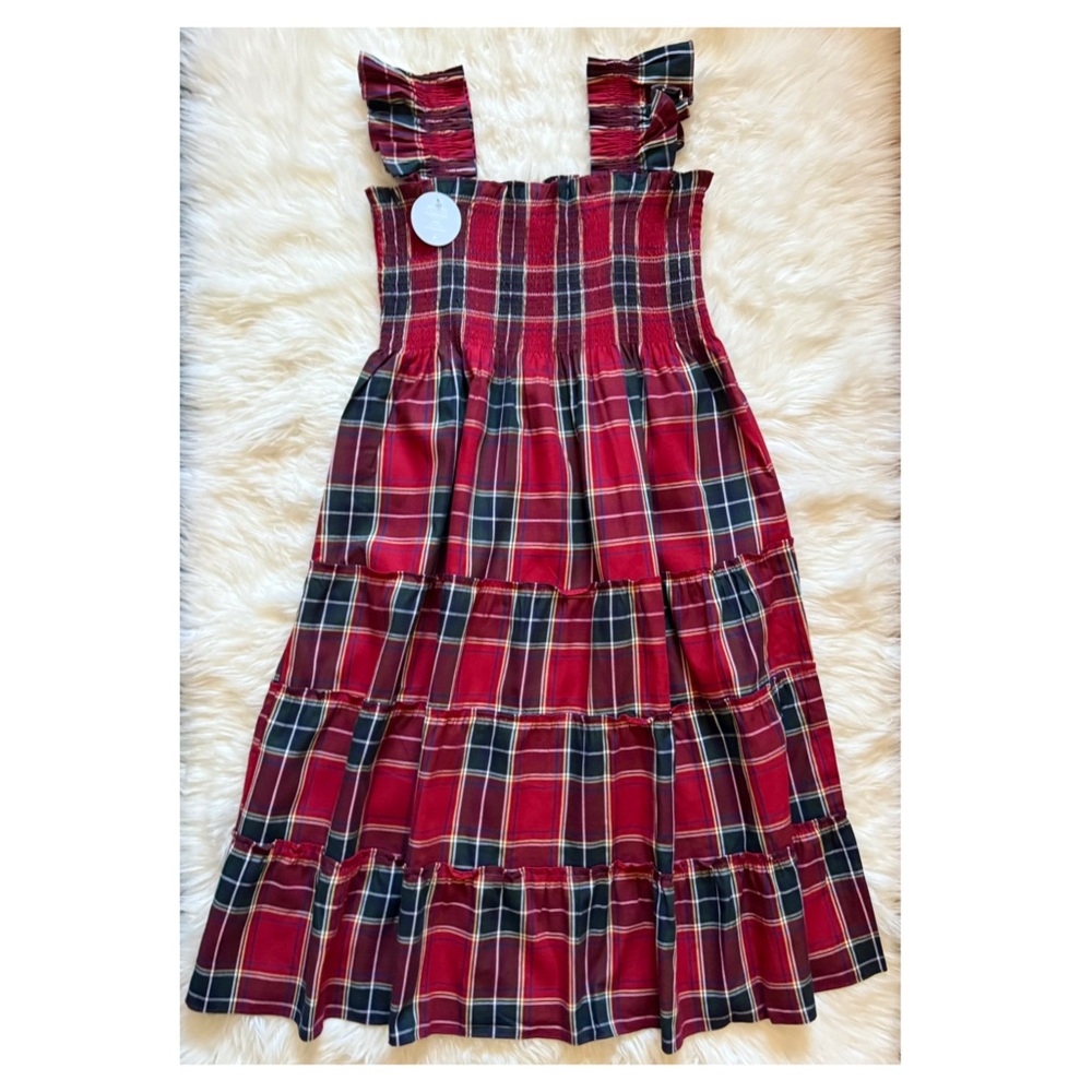 New! HILL HOUSE Ellie Nap Plaid Midi Dress in Red Tartan - Picture 7 of 12